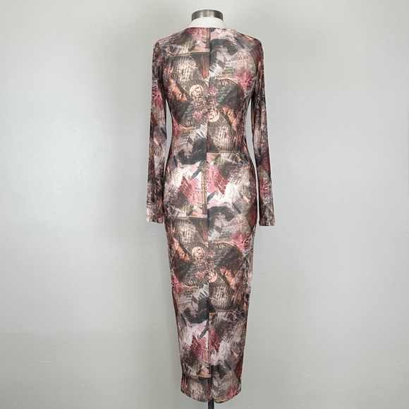 Dress Artsy Cyber Grunge Goth Indie Sleaze 90s Sz L Mesh Stretch Print Maxi - Picture 6 of 12
